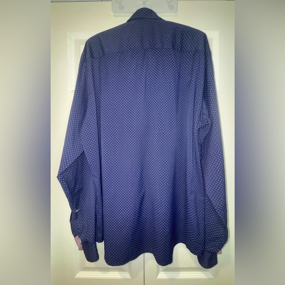 Bugatchi men's button down shirt. Blue with dotted design. NO SIZE TAG EUC - Picture 2 of 11